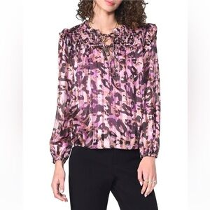 GREYLIN Tanis Tie-Front Ruffle Blouse Lavender small 8777